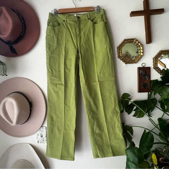 Vintage‎ TALBOTS straight leg high waisted chartreuse green pants Women's SIZE 8 - Picture 1 of 8